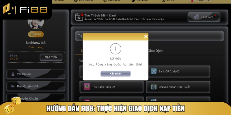 Hướng dẫn Fi88: Nạp tiền